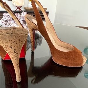 Christian Louboutin No. Prive Suede/ Cork Slingback Heels